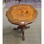 AN ITALIAN REPRODUCTION INLAID CIRCULAR TOPPED WINE TABLE on turned column and three downswept legs