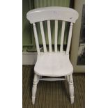A WHITE PAINTED PROBABLE 19TH CENTURY SLAT BACK COUNTRY KITCHEN CHAIR