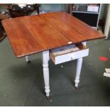 A 19TH CENTURY PEMBROKE DESIGN TABLE on later painted base, fitted with a single cutlery drawer