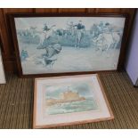 A HUNTING PRINT together with a watercolour study of Fort Alexandria by Robin Reckitt