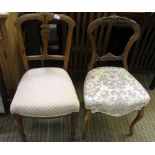 TWO 19TH CENTURY WALNUT FRAMED DINING CHAIRS with overstuffed seat pads