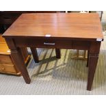 A MAHOGANY COLOURED IMPORTED HARDWOOD SIDE TABLE fitted with a single drawer