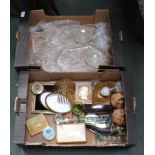 TWO BOXES CONTAINING A SELECTION OF DOMESTIC GLASSWARE and other items various