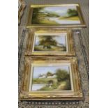 THREE GILT FRAMED ORIGINAL LES PARSON CANVASES