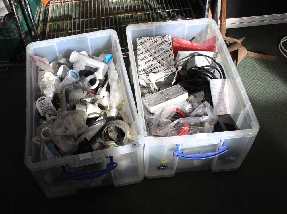 TWO LARGE PLASTIC CRATES CONTAINING A SELECTION OF DOMESTIC DIY EQUIPMENT - Image 2 of 2