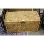 TWO WOVEN BAMBOO DOME TOPPED STORAGE BASKETS