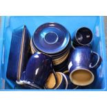 A SELECTION OF BLUE FLECK GLAZED DENBY POTTERY TABLE WARES