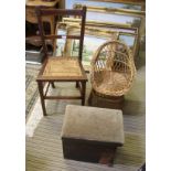 A CHILD SIZE WOVEN RATTAN TUB CHAIR together with a bergere seated double bar backed single chair