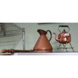 A COPPER KETTLE on brass burner stand