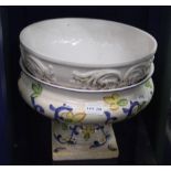 TWO LARGE DECORATIVE POTTERY BOWLS