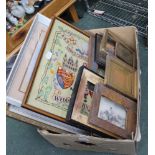 A BOX CONTAINING A SELECTION OF PRINTS & FRAMES VARIOUS