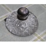 A SMALL HALLMARKED SILVER LIDDED INKWELL with cut glass base