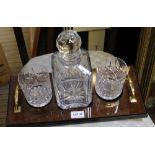 A SPECIAL BOAT SQUADRON BRANDED DECANTER & TUMBLER SET on twin handled wood effect tray