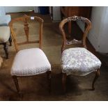 TWO 19TH CENTURY WALNUT FRAMED DINING CHAIRS with overstuffed seat pads