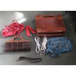 A TANNED PIGSKIN BRIEFCASE together with sundry other leather work, to include clutch bag, belts,