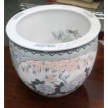 A MODERN ORIENTAL POTTERY FISH BOWL PLANTER