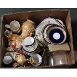 A BOX CONTAINING A SELECTION OF CERAMIC TABLE WARES, to include Oriental design