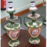 TWO CONTINENTAL POTTERY TWIN HANDLED VASES converted to table lamps