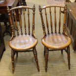 A PAIR OF SPINDLE BACKED EMBOSSED PENNY SEATED CHAIRS