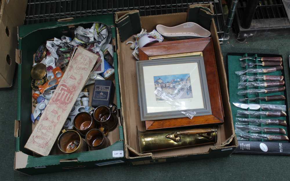 TWO BOXES CONTAINING A SELECTION OF COLLECTABLE ITEMS VARIOUS to include porcelain cruets, Art