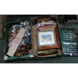 TWO BOXES CONTAINING A SELECTION OF COLLECTABLE ITEMS VARIOUS to include porcelain cruets, Art