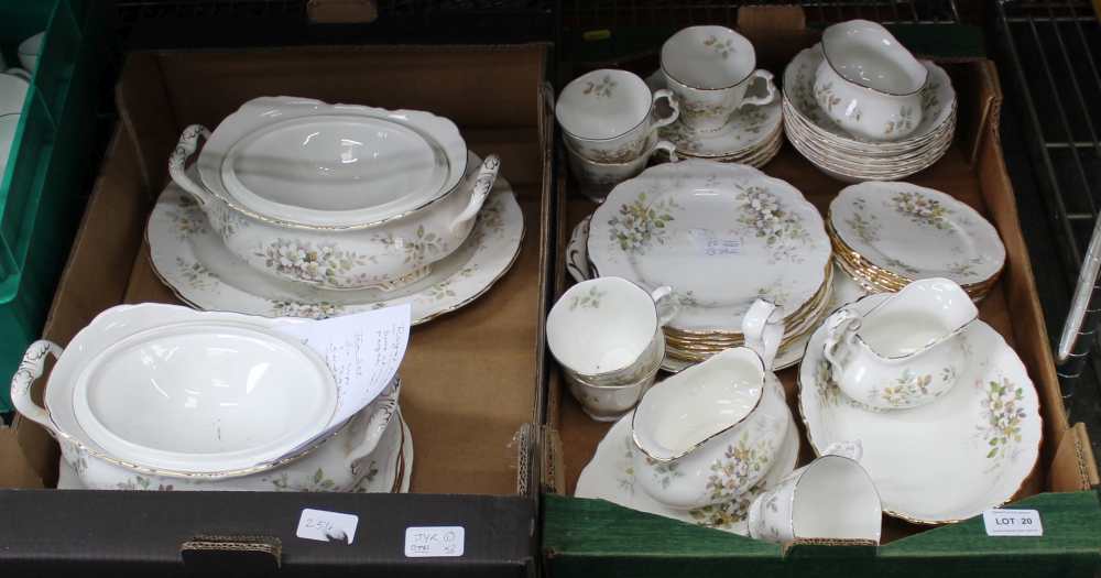 TWO BOXES HOUSING A GOOD SELECTION OF ROYAL ALBERT HAWORTH PATTERNED TEA & DINNER WARES