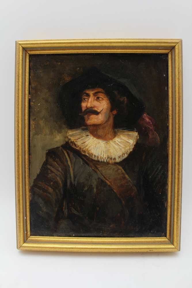 EUROPEAN SCHOOL 'Portrait of a 17th century Gentleman, wearing ruff', oil painting on board, 24cm