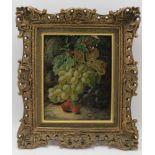 OLIVER CLARE (1853-1927) 'Still Life, grapes and strawberries against a mossy bank', oil painting on