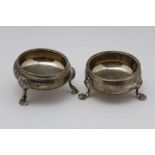 TWO GEORGIAN SILVER SALTS, one London 1754 the other London 1761, circular form each raised o