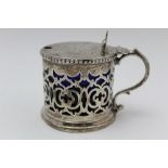 JOHN HARRISON A mid-19th century silver drum mustard of Georgian design, pierced body with hinged