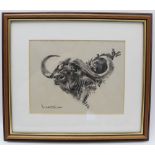 DONALD GRANT MBE (1924-2001) 'Study of a Water Buffalo', charcoal drawing, 19cm x 25cm, signed,