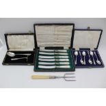 A.BLACKENSEE & SON LTD. A SILVER CHILDS' PUSHER & SPOON, cased, Chester 1938, together with; a cased