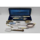 A MAPPIN & WEBB SILVER PLATED BASTING SPOON, rat tail design, together with; Victorian cased fish