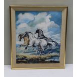 BARONESS INES TAXIS (20th century) 'Under Summer Skies' (three horses in an open landscape) oil