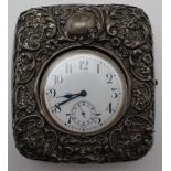SYNYER & BEDDOES, AN EDWARDIAN SILVER MOUNTED POCKET WATCH CASE floral and lattice decoration,