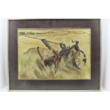 JOAN FARLEY (20TH CENTURY) 'Plough', watercolour painting, 35cm x 50cm, signed, gilt metal framed,