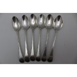 HESTER BATEMAN A set of six silver late 18th century coffee spoons, feather cut edge, monogrammed,