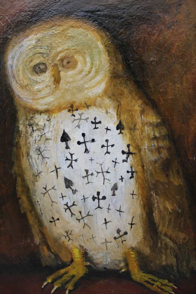 LASHA SULAKAURI 'An Old Owl', oil painting on canvas, 60cm x 40cm, gilt framed - Image 2 of 3