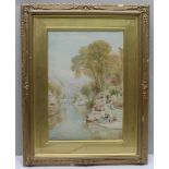 EBENEZER WAKE COOK (1843-1926) A 19th century watercolour study of Palatial River scene, with ladies