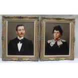 A MACCAFERRI A pair of Male & Female oil on canvas portraits, probably Italian couple, each approx