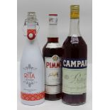 Pimm's No. 1 Cup 25%, 1 bottle Campari Bitters 25%, 1 x 1 litre Rita Mallorcan Sangria 7%, 1