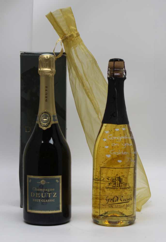 NV Deutz Classic Champagne (boxed), 1 bottle NV Gold Cuvee Sparkling with 22 Carat Gold Flakes, 1