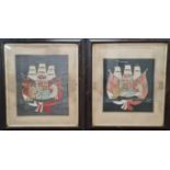Two framed military naval embroidered pictures. IMPORTANT: Online viewing and bidding only.