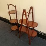 Two mahogany cake stands, one two tier. IMPORTANT: Online viewing and bidding only. Collection by