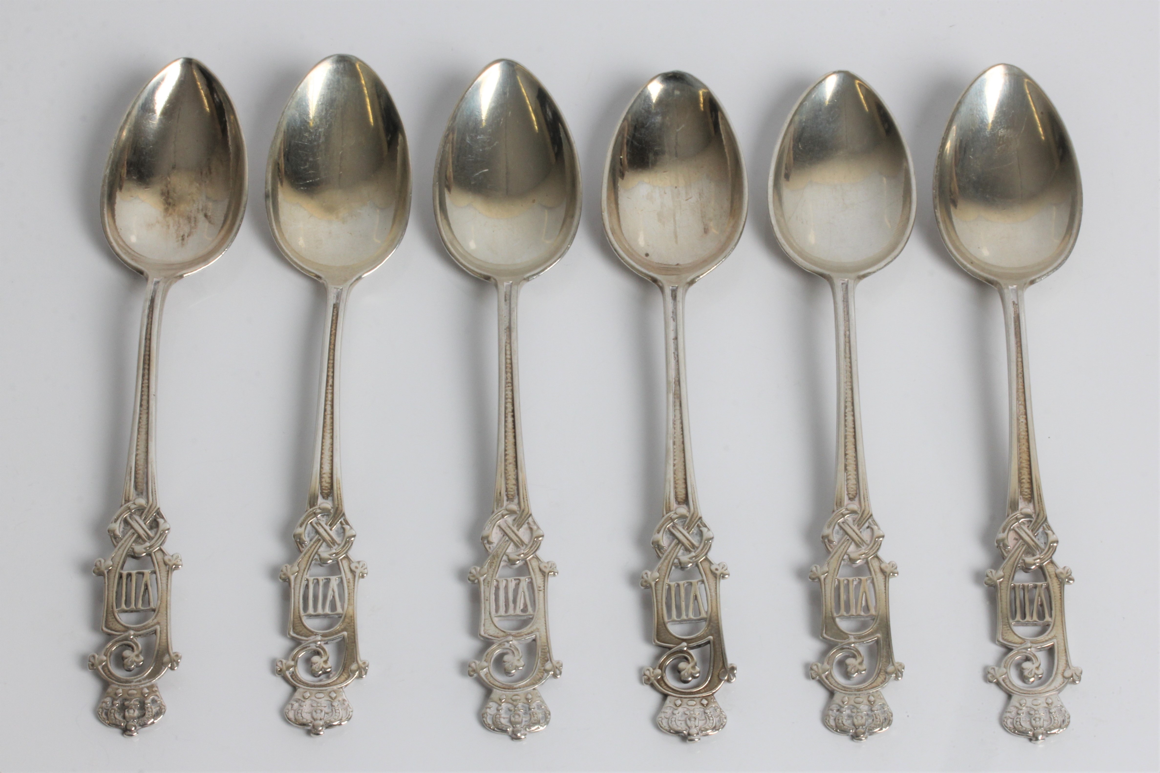 A set of six Norwegian silver Haakon VII coronation souvenir teaspoons, with marks for 1906 and J.