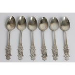 A set of six Norwegian silver Haakon VII coronation souvenir teaspoons, with marks for 1906 and J.