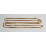 Two yellow gold marked 750 rope twist chains, both 18ct, approx.