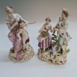 Two Meissen figure groups, man and woman with animals playing instruments and female goddess with