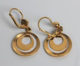 A pair of circle dropper earrings, marked 18ct gold, approx. weight 4.6gms. Important: Online - Image 2 of 2