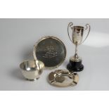 Four silver awards and commemorative pieces, including card tray awarded to Dr Solomon Ward D.C.L by
